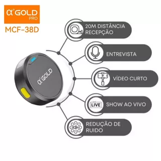 Microfone de Lapela A’Gold com Som Nítido e Sem Ruído para iPhone e Android