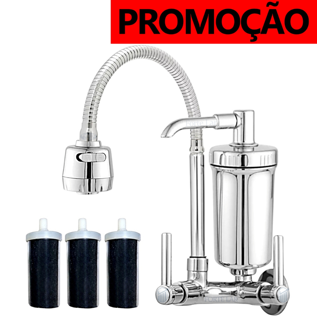 TORNEIRA COZINHA COM FILTRO GOURMET FLEXÍVEL 2 JATOS PAREDE