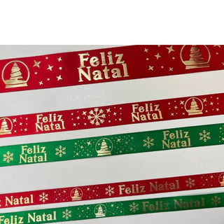 Fita de Cetim Natalina Feliz Natal Vermelha e Verde (Venda por Metro) para Artesanato e Embalagem