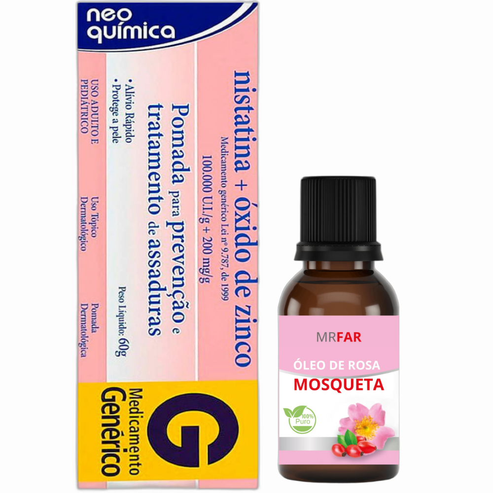 Óleo de Rosa Mosqueta 30ml MRfar 100% puro + Nistatina + Óxido de Zinco ...