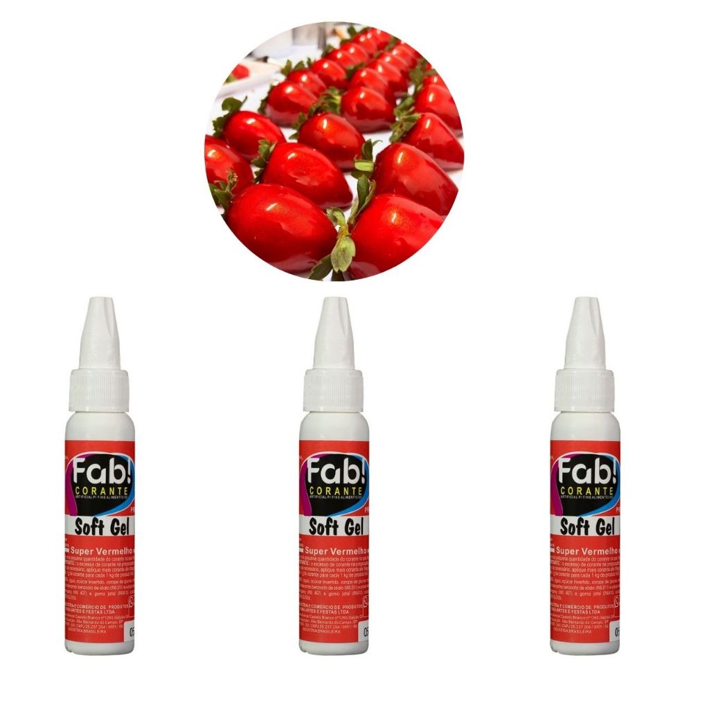 Kit 3 Corante Alimentício Soft Gel 25g Super Vermelho Fab!
