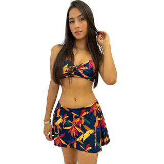 Biquíni Com Saia Embutida E Bojo Saída De Praia Verão 2022 em Oferta na Shopee