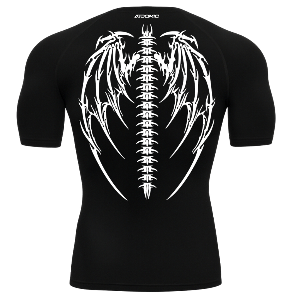 Camiseta Compressão Proteção Uv 50+ Segunda Pele Manga Curta Cyber Tribal Dark Asas 01 Rash Guard