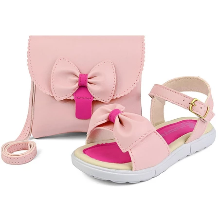 Kit infantil menina sandália com laço e bolsa 