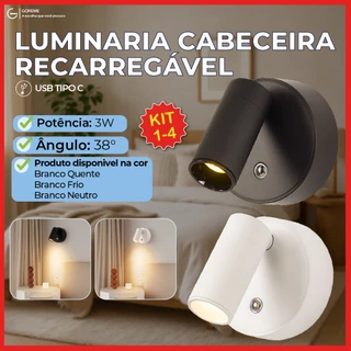 Kit 4 Arandela Spot Luminária Cabeceira Recarregável Led Redonda 3W com 3 Tons de Luz Bivolt