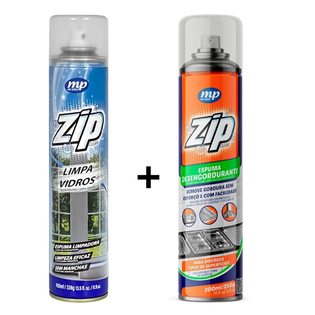 Kit Desengordurante Espuma Spray Aerossol 300ml + Limpa Vidros Espuma Spray Aerossol400ml Zip Clean My Place | Shopee Brasil