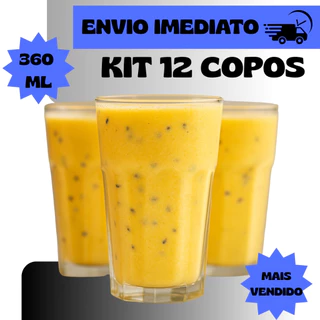 Conjunto Kit 6/12 Unidades Copos Vitamina Transparente Premium Resistente Grosso Suco Agua 360 ml