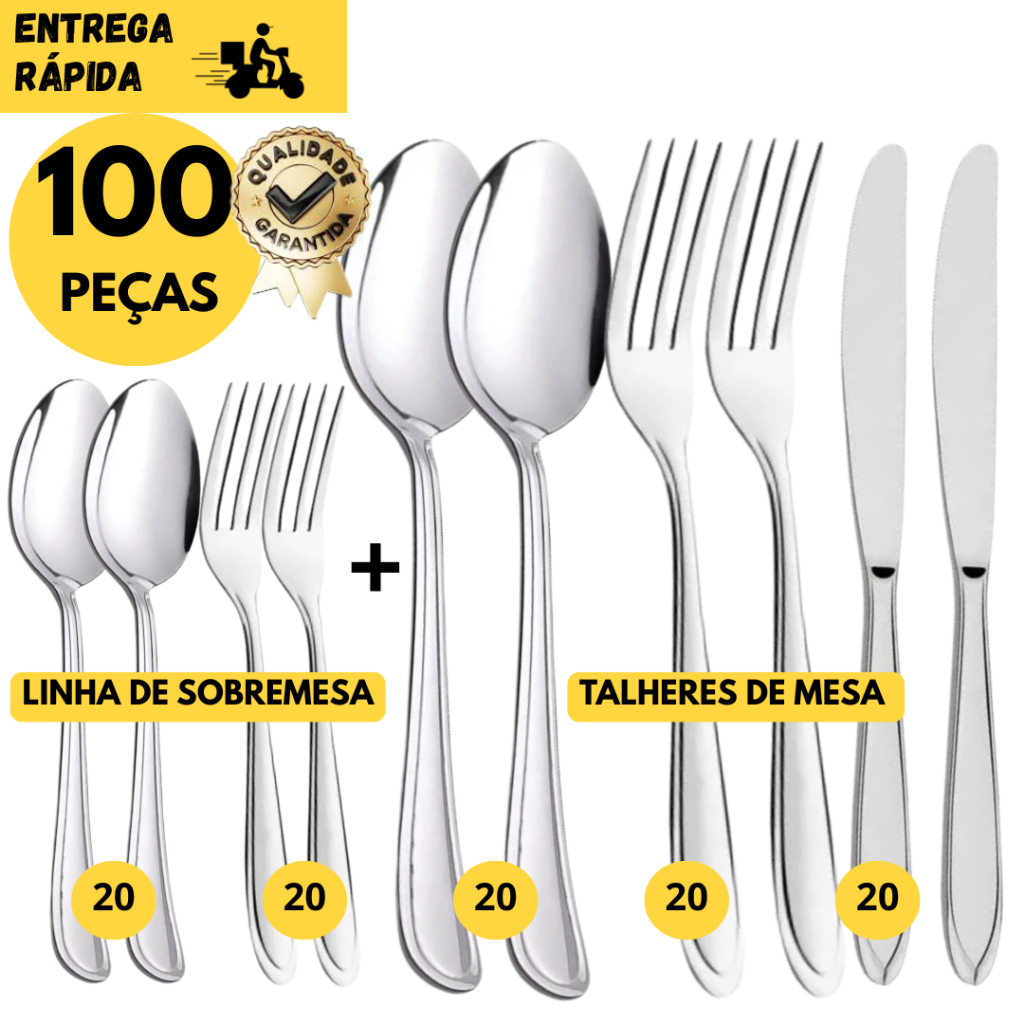 Kits 100 ou 50 Talheres de Inox Mesa e Sobremesa Kit Completo Para ...
