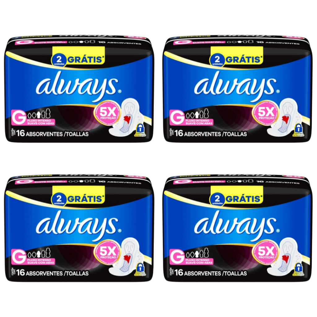 Kit 4 Pacotes Absorvente Noturno Always G Cada Pacote com 16 Unidades ...