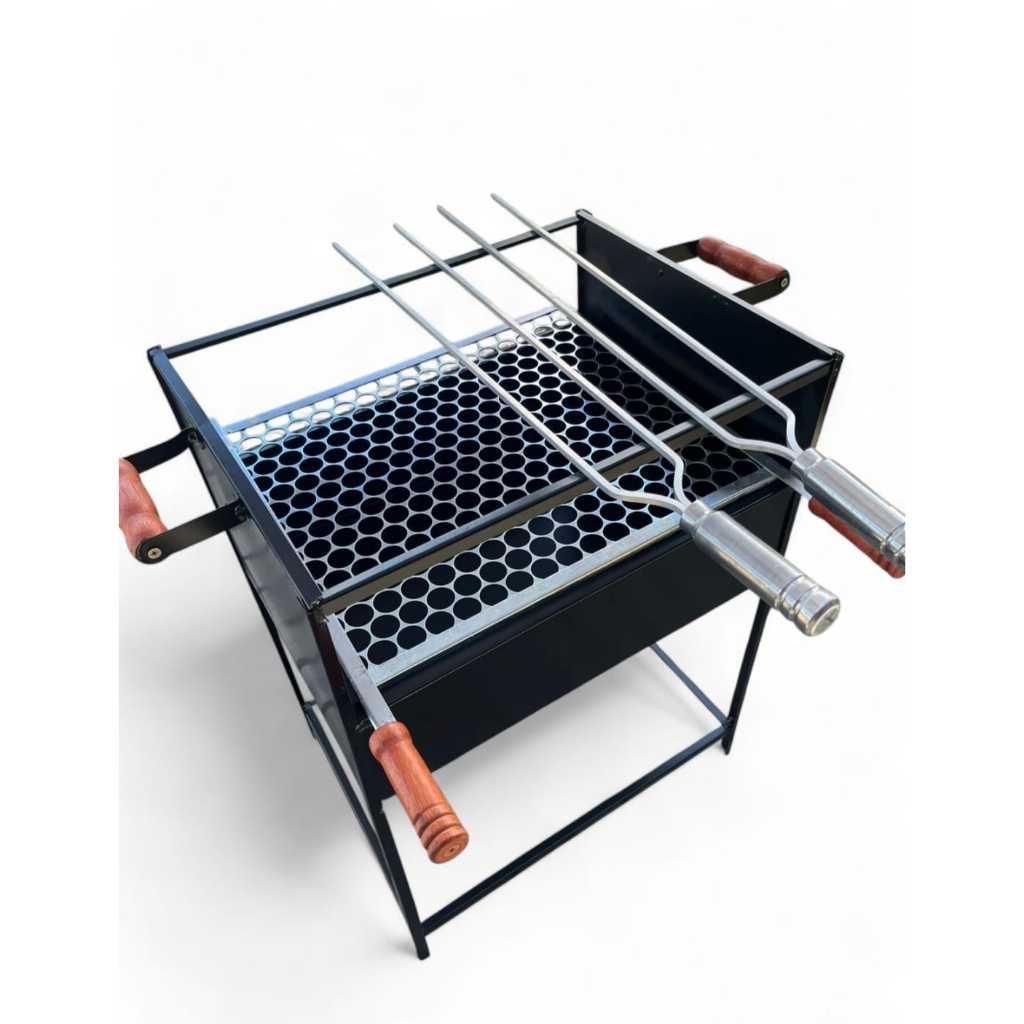 Churrasqueira Quadrada Simples 50x40 preta + Espeto duplo Aluminio 60cm ...