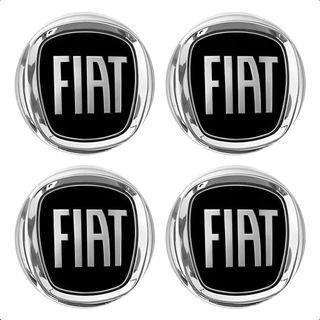 Jogo 4 Peças Emblemas Botons Adesivos Resinados Fiat Preto Carro Calotas e Rodas 48mm