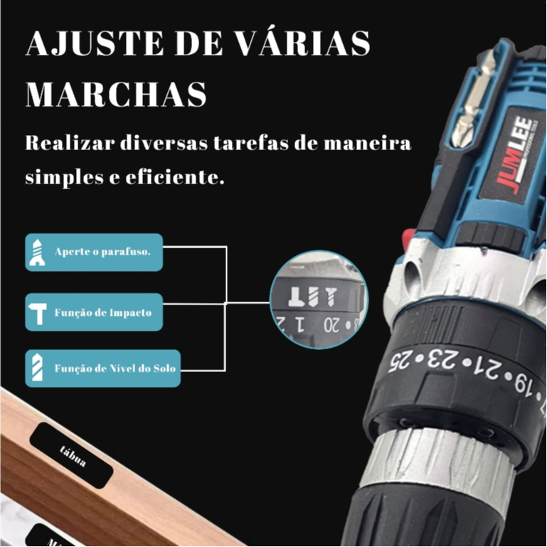 JUMLEE Furadeira Parafusadeira Sem Fio a bateria 36V 6000mAh com