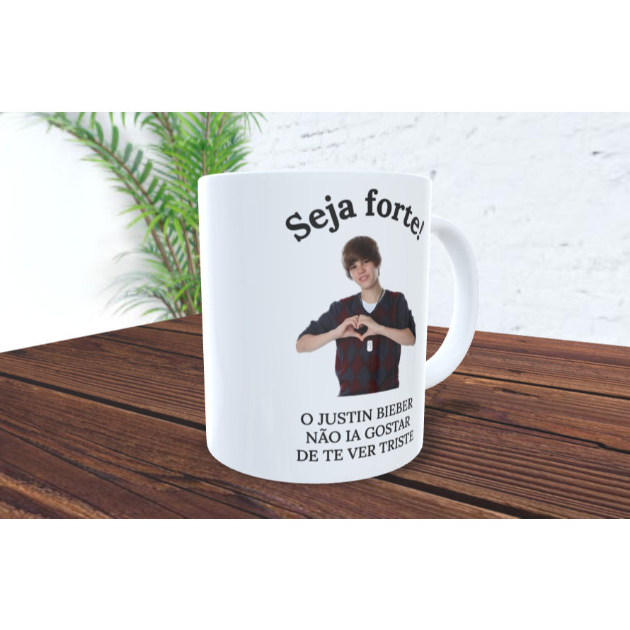 Caneca justin bieber meme seja forte - Presente - amigo