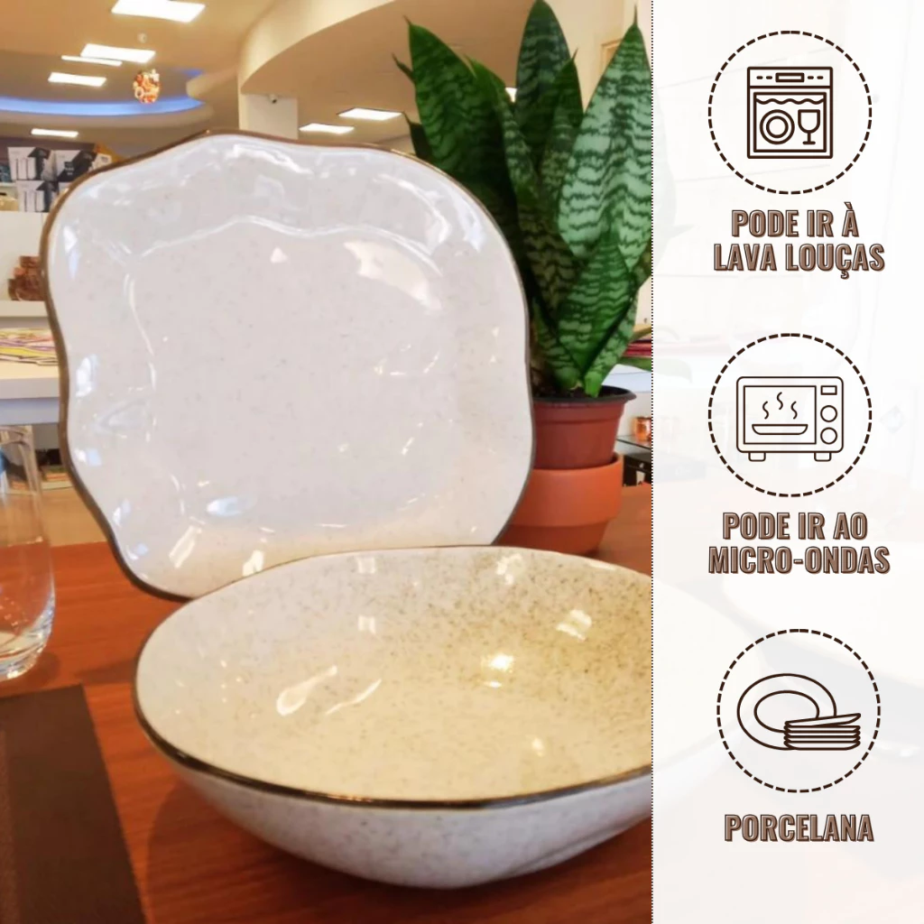 Conjunto Travessa Saladeira Baixelas Para Servir Ryo Maresia Areia Oxford Porcelanas