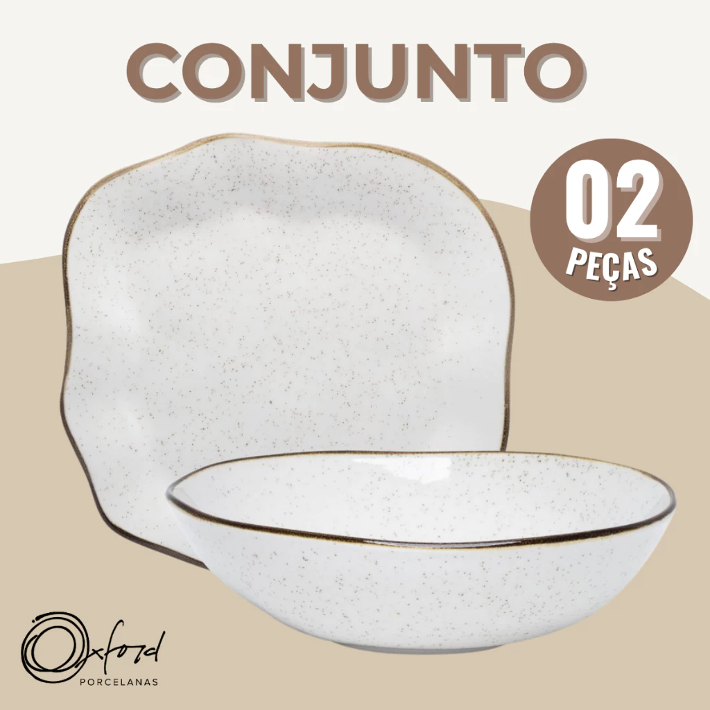 Conjunto Travessa Saladeira Baixelas Para Servir Ryo Maresia Areia Oxford Porcelanas — foto 4 de 4