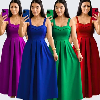 VESTIDO LONGO FFEMENINO CHEMISE MODA EN TENDENCIA COM DETALHE EM LASTEX NAS COSTAS ENTREGA RAPIDA em Oferta na Shopee