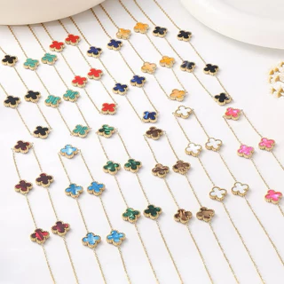 Colar Trevo De Quatro Folhas Moda Feminina Várias Cores Prata Em Aço Inoxidável 316L
