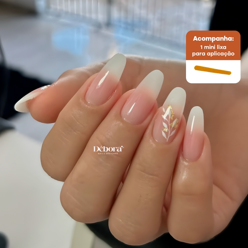 Unha Postiça Realista Almond Premium com Esmaltação em Gel Efeito ...