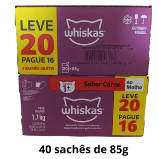 Kit 40 Whiskas Sache Ração Umida Para Gatos Sachet Whiskas Sabor Carne - escolha 10 ou 40 sachês