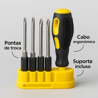 Kit 8 Chaves de Fenda e Philips com Cabo Ergonômico + Suporte