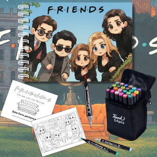 Livro Caderno Para Colorir Série Friends Capa Dura 50 Desenhos Folhas A5 180g Com Acetato Reposicionável