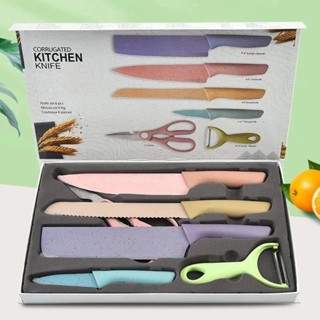 Kit Jogo faca 6 peças coloridas cutelo faca de serra ralador tesoura de ...