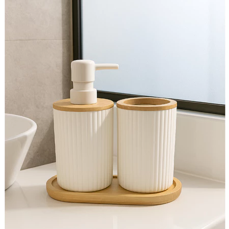 Kit Lavabo Porta Escova E Sabonete Liquido Com Base 3Pcs