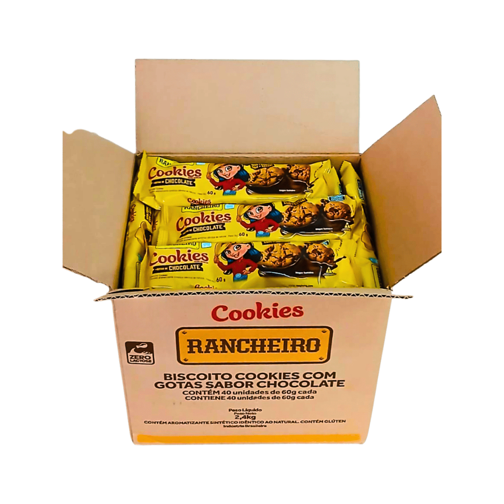 Cookies Baunilha Gotas de Chocolate 60g Rancheiro - Caixa c/ 40 Un ...