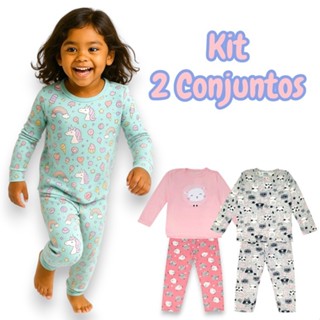 Kit 6 Peças Pijama Infantil Menina Manga Comprida Tamanho 1 ao 10 em Oferta na Shopee