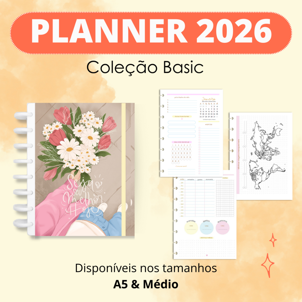 Planner 2026 para Caderno de Disco Reposicionável - Coleção Basic