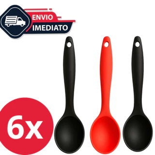 Kit 6 Colher redonda Silicone jogo Utensílio De Cozinha Arroz Vermelho Preto