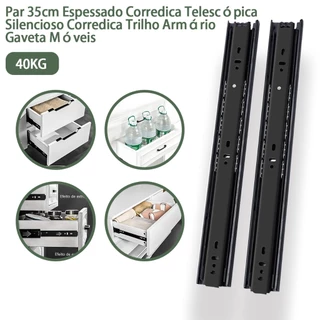 Par 35cm Espessado Corrediça Telescópica Silencioso Corrediça Trilho Armário Gaveta Móveis Até 40kg