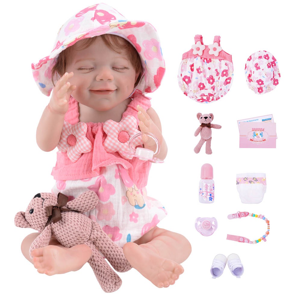 Boneca Bebê Reborn Silicone 48cm Menina April Barato | Shopee Brasil
