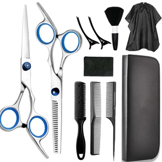 Kit 11 Peças Barbeiro De Barbear Inoxidável Tesoura De Aço