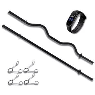 Kit 1 Barra W 120CM e 1Barra Body Pump Reta 120cm Academia + Relogio