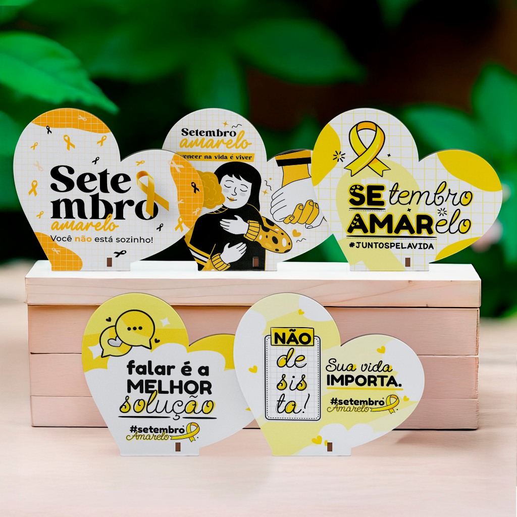 Coração Decorativo – Lembrança Setembro Amarelo em MDF com Base ...