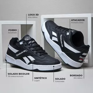 tênis rebook casual feminino masculino tênis casual alta qualidade preto branco tricolor courino confortável macio