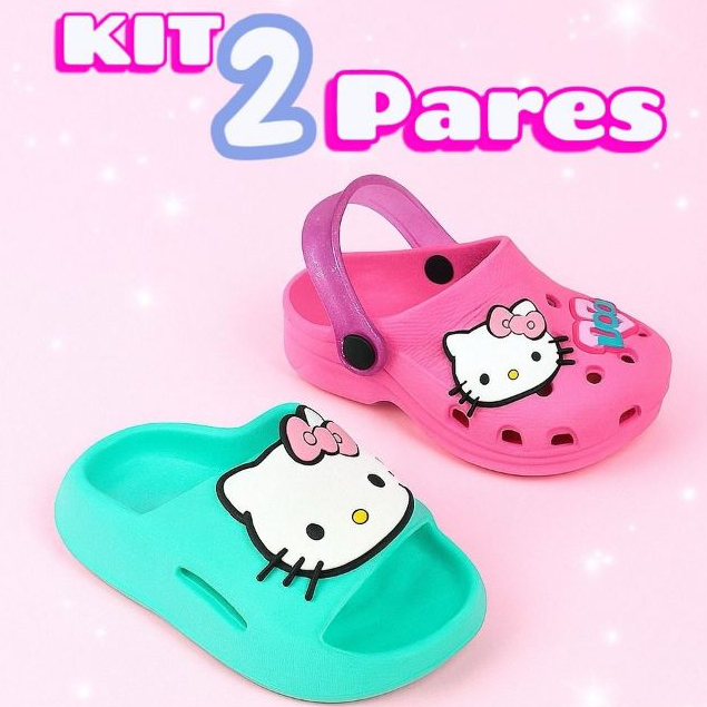Kit 2 Pares Menina Babuche + Chinelo Vários Modelos Confortável Promoção Original Envio Rapido