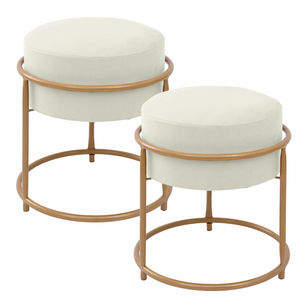 2 Puff Ferro Redondo Dourado Banqueta, Sentar, Design Moderno