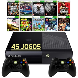 Microsoft Xbox 360 Super Slim Preto + 45 Jogos + Controle + Gta5 + Fifa 19 + Gears Of War + Minecraft + Far Cry