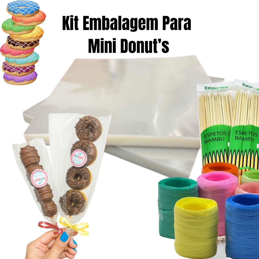KIT EMBALAGENS MINI DONUTS 100 FITILHOS 5X50M CONFORME ESTOQUE 100 ...