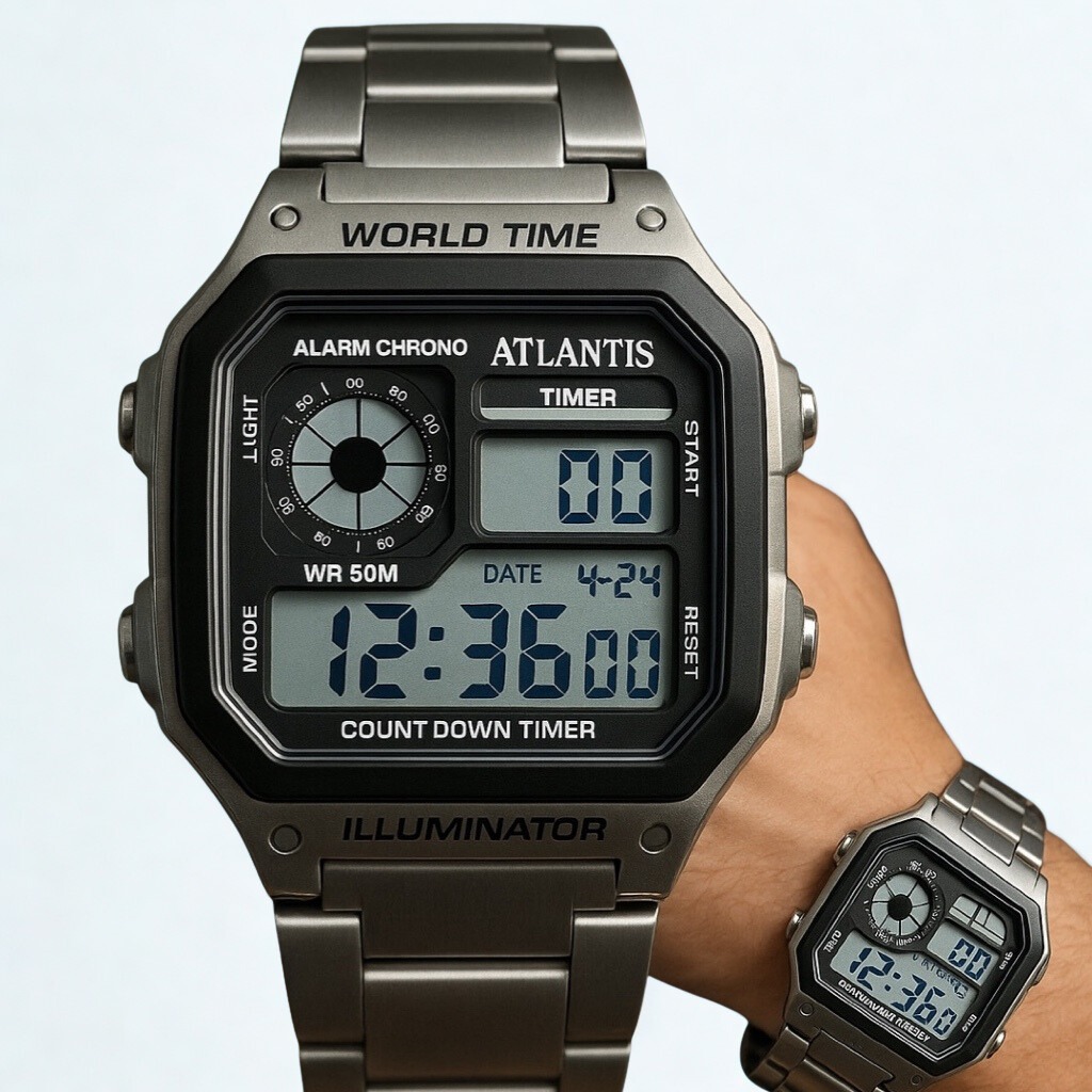 Relógio Digital Atlantis G8088 Masculino – Esportivo, LED Noturno