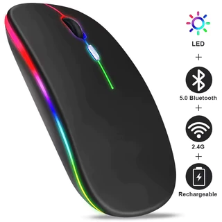Mouse ergonômico sem fio para jogos, Mouse recarregável, RGB, Bluetooth, LED, para laptop, PC, 3600 DPI