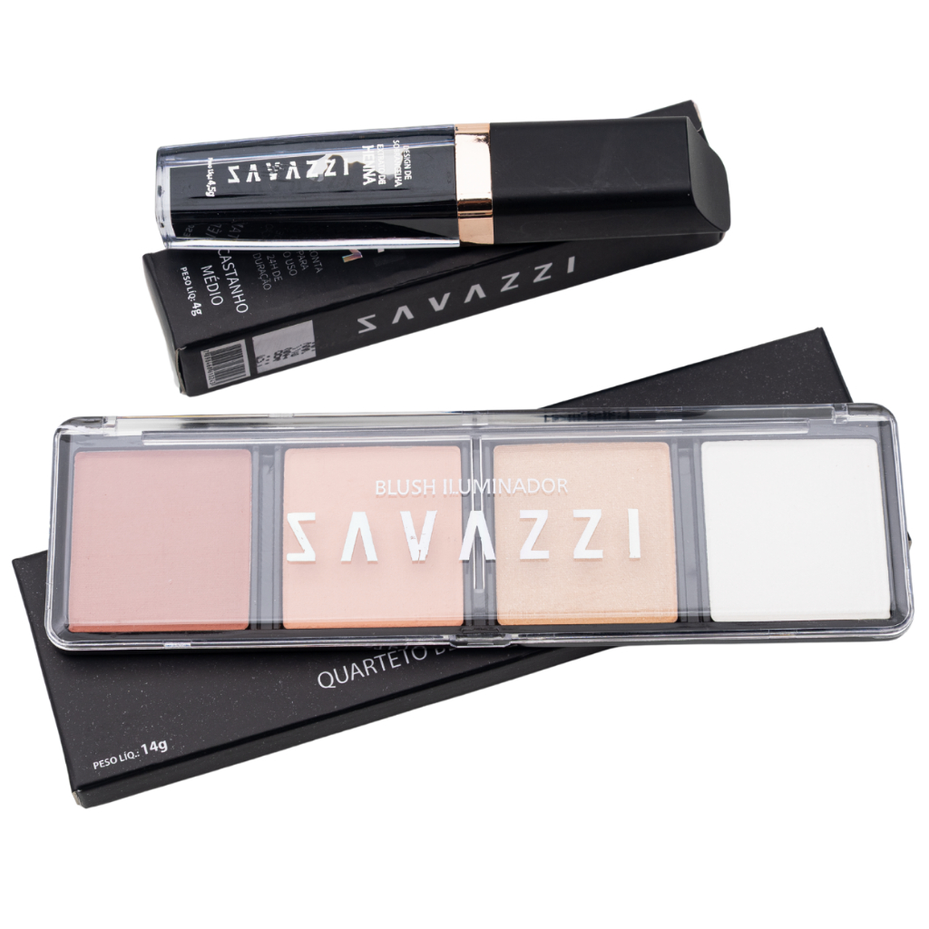 Quarteto Blush Iluminador + Henna para Sobrancelha Pronta Para Uso