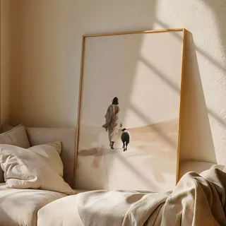 Quadro Cristão Jesus e a Ovelha Perdida Decoração Cristã Minimalista