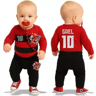 Body de Bebê Flamingo Nome Personalizado Enxoval Completo 4 Itens: RN-12M Mesversário Festa Fantasia