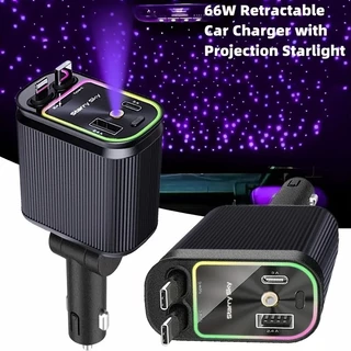 Carregador de carro retrátil com luz LED, carregador de carro rápido 4 em 1 de 120 W Super turbo para iPhone e Android