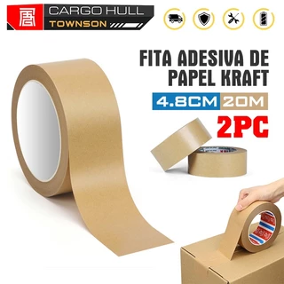 Fita Adesiva Kraft Crepado Uso Geral 48mmx20m Para Embalagens Papel Marrom Puro 2 Rolo