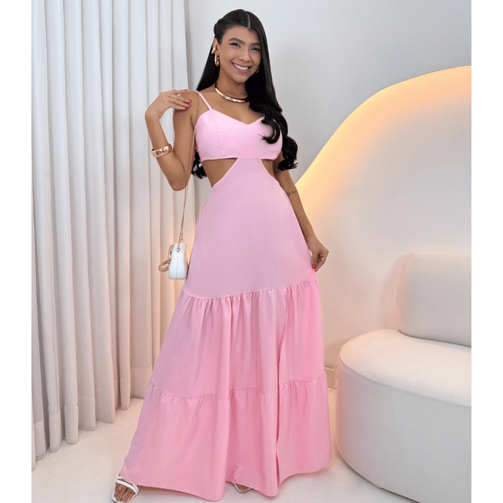 Vestido Longo Leve e Fluido para o Verão Com Fenda e Alça Festa ...