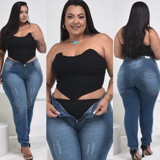 Calça Jeans Plus Size Com Cinta Modeladora Levanta Bumbum 46 ao 56